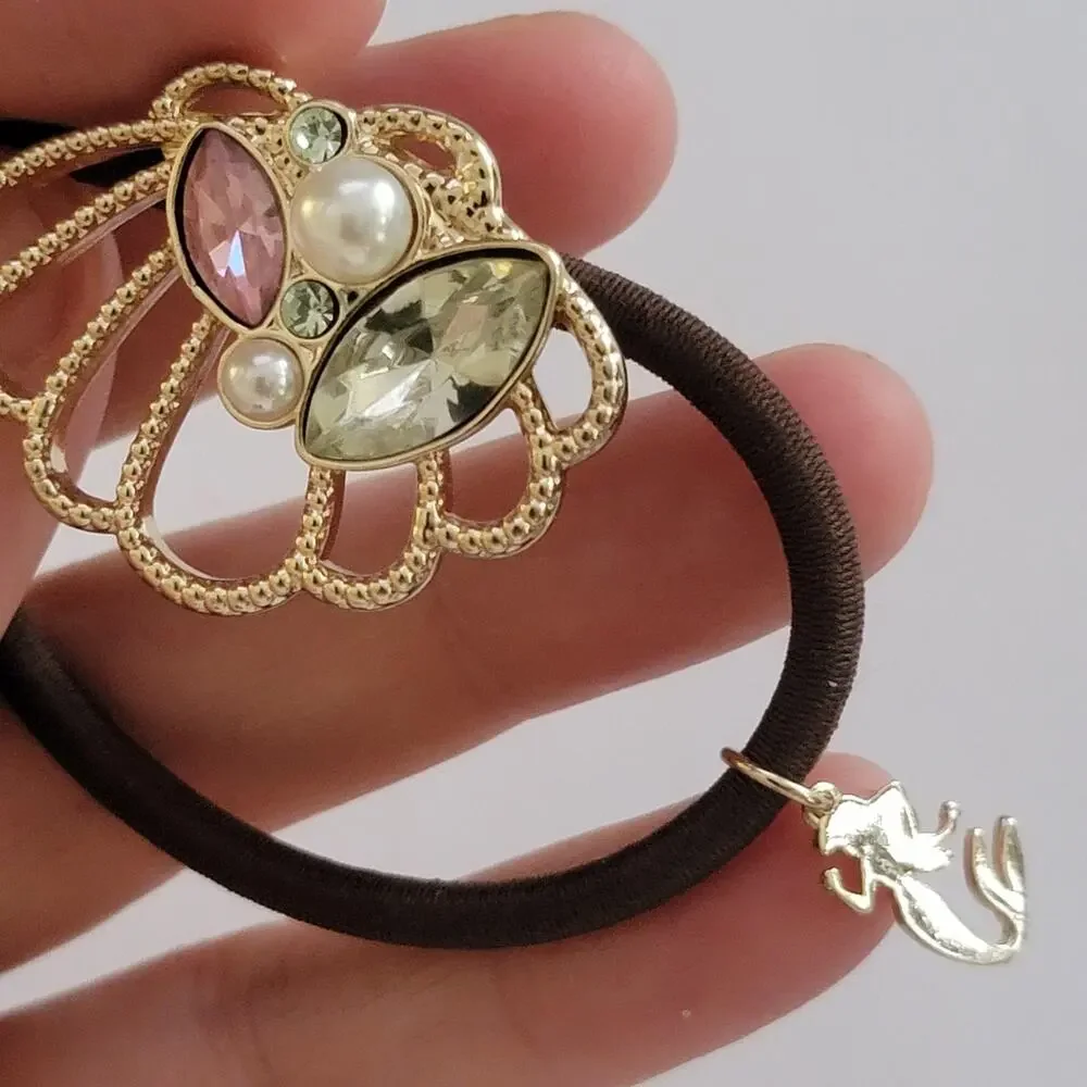 Womens Watch Gold Case Brown Fabric Band Dress Formal Gemmed Elastic Charm